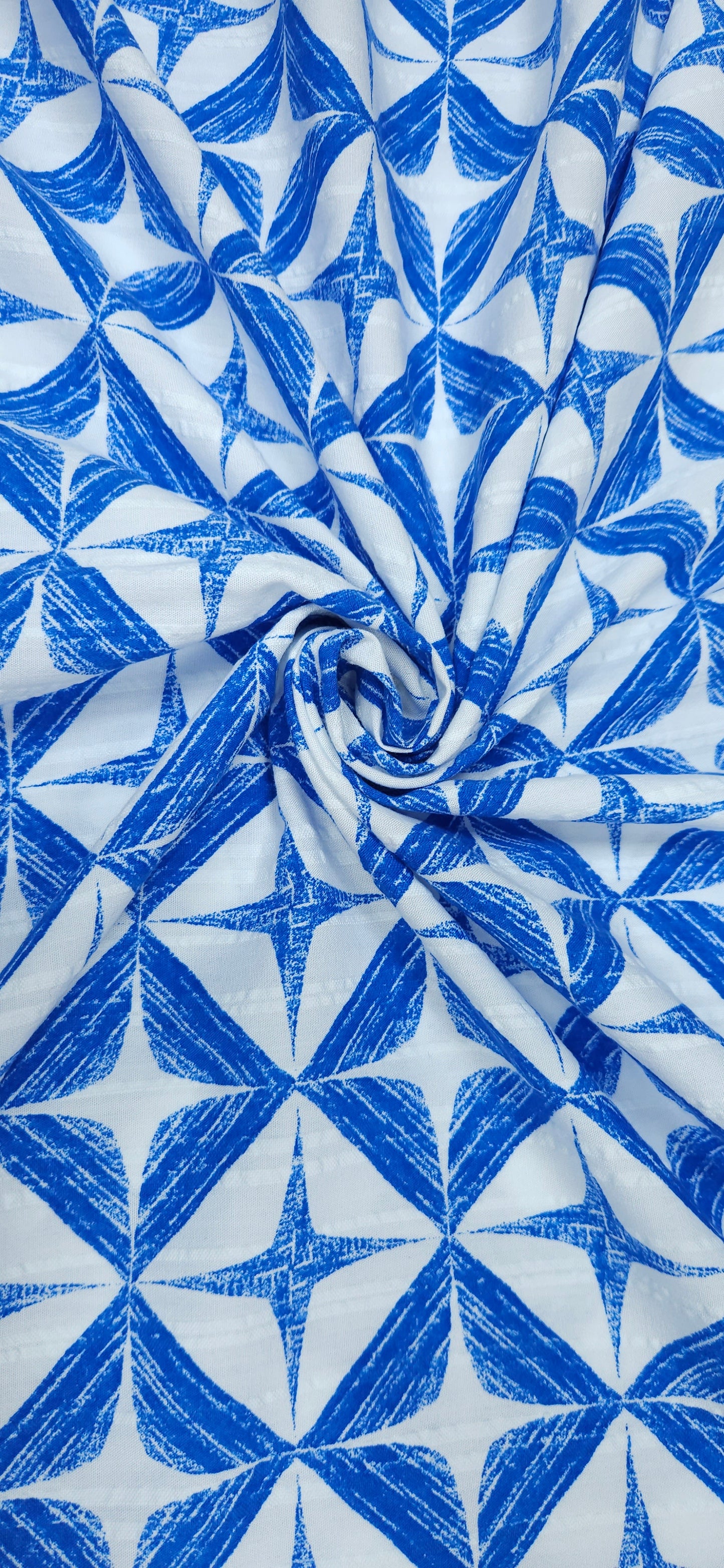 Blue Geometric Printed Cotton Suit Set with Polka Dot Bottom