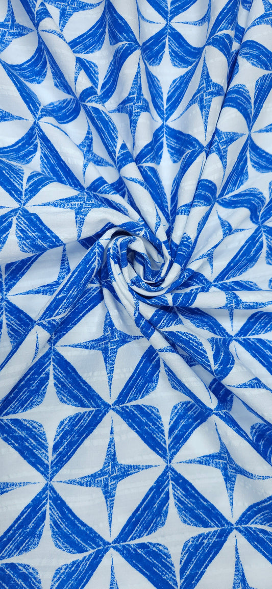 Blue Geometry Luxe Cotton Fabric