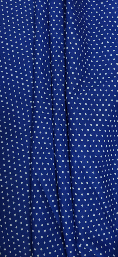 Royal Blue White Polka Dot Cotton Fabric