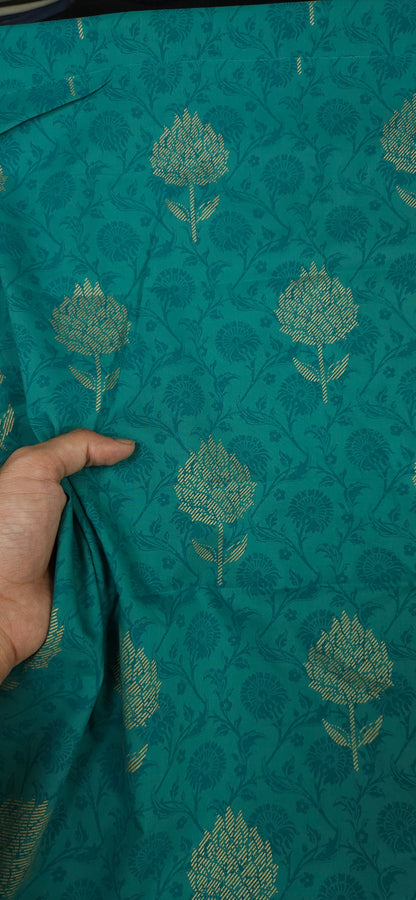Teal Jacquard Cotton Fabric
