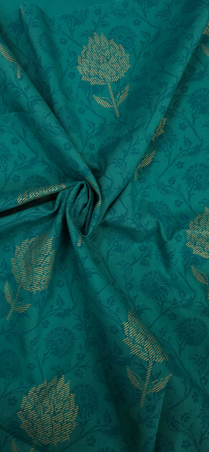 Teal Floral Cotton Suit Fabric Set with Contrast Butti Bottom