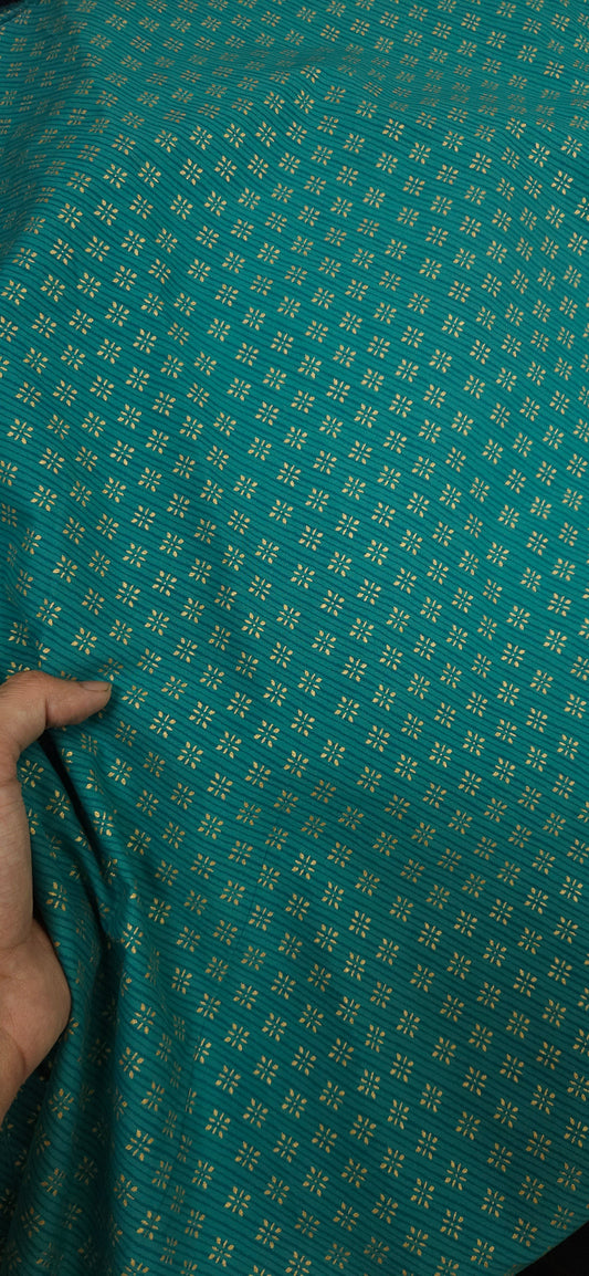 Teal Green Gold Buti Cotton Fabric 60 Inch Width