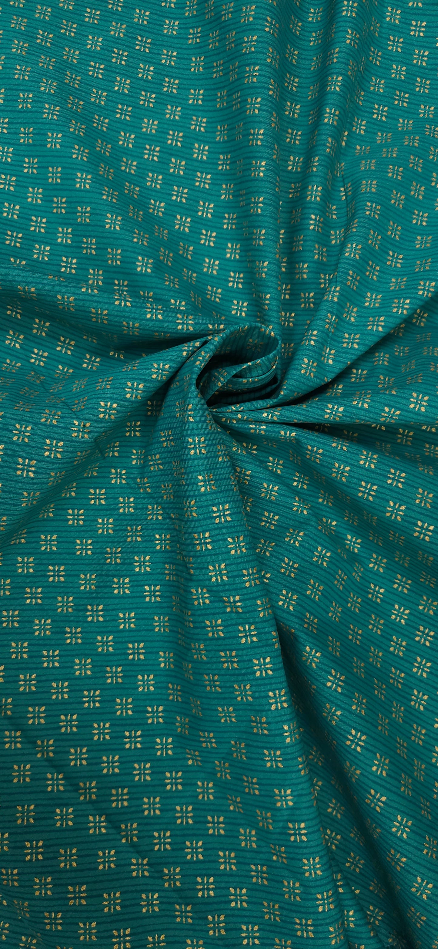 Teal Green Gold Buti Cotton Fabric 60 Inch Width