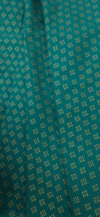 Teal Green Gold Buti Cotton Fabric 60 Inch Width