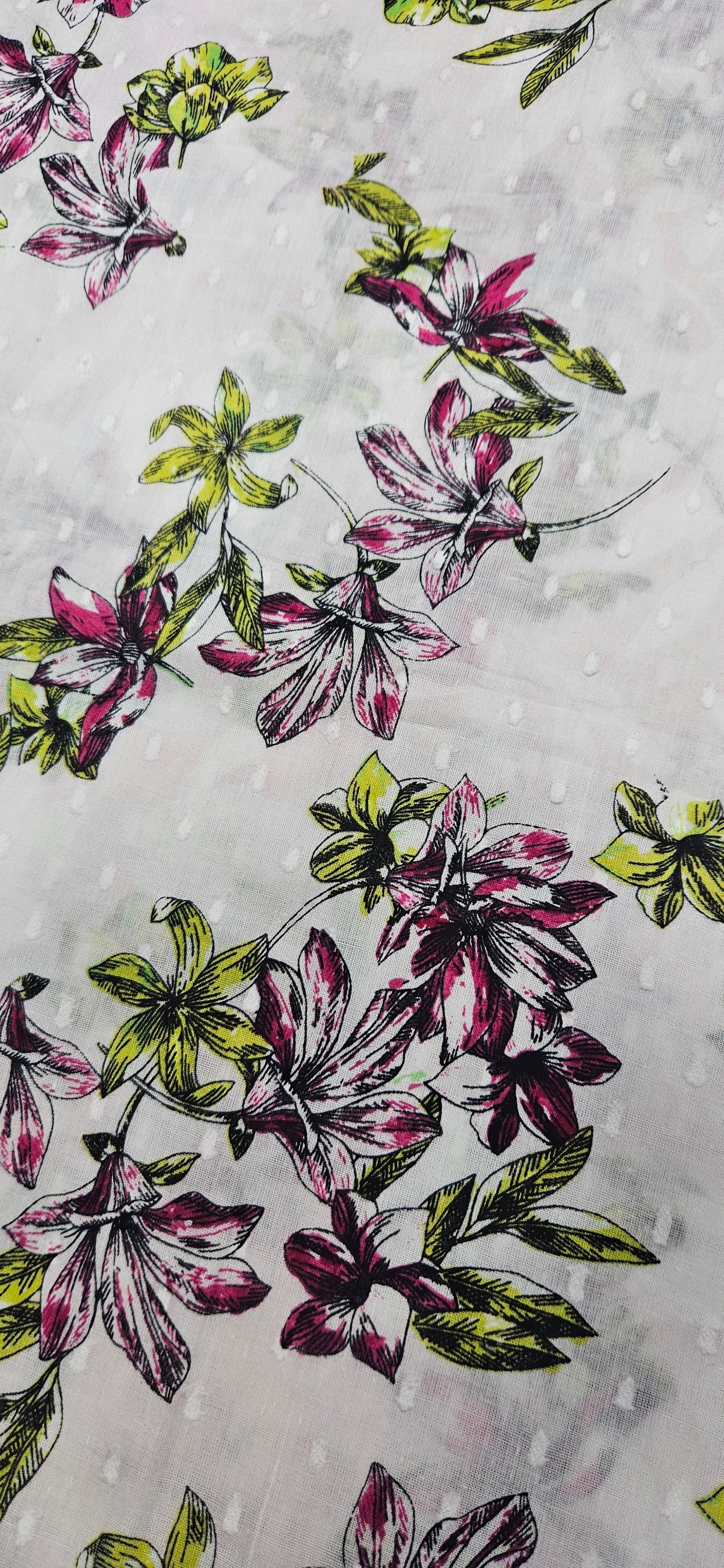 Pink Green Botanical Cotton Fabric
