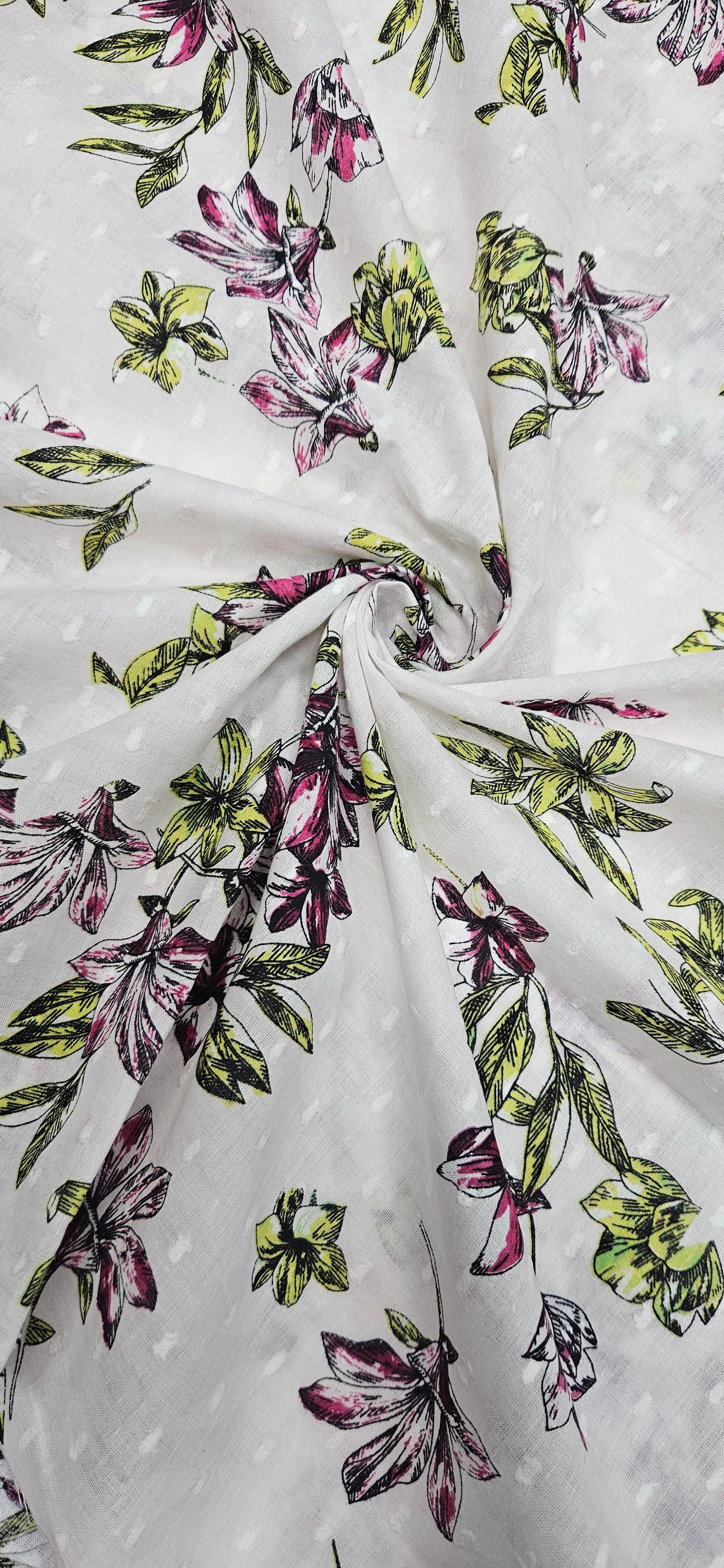 Pink Green Botanical Cotton Fabric