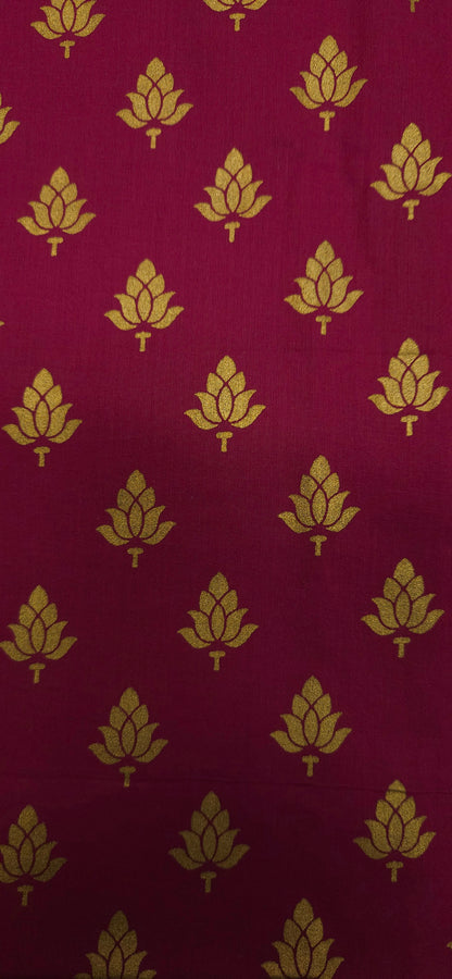 Maroon Gold Buti Cotton Fabric