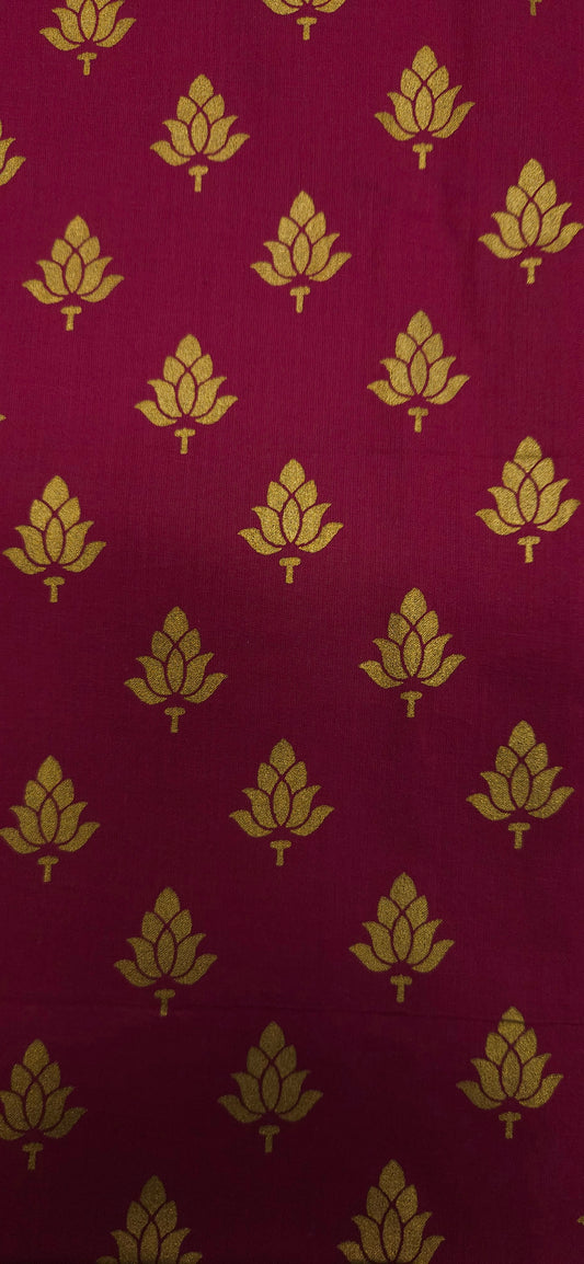 Maroon Gold Buti Cotton Fabric
