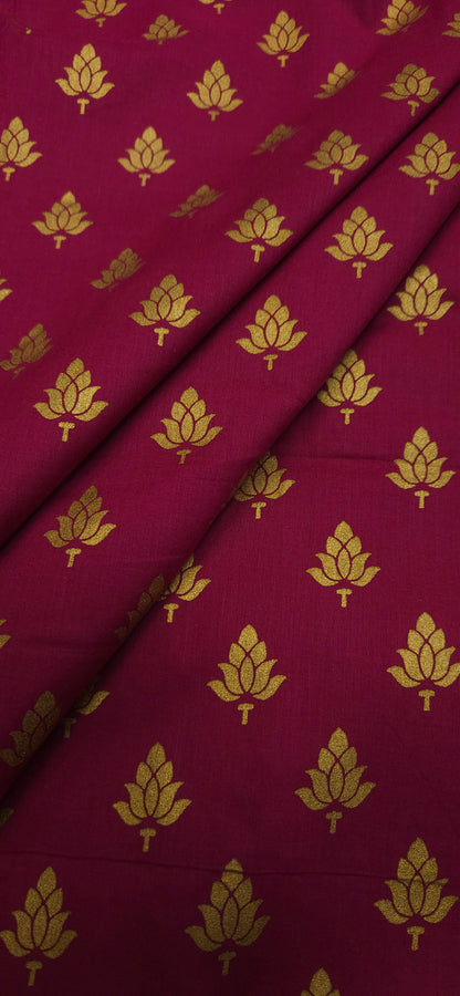 Maroon Gold Buti Cotton Fabric