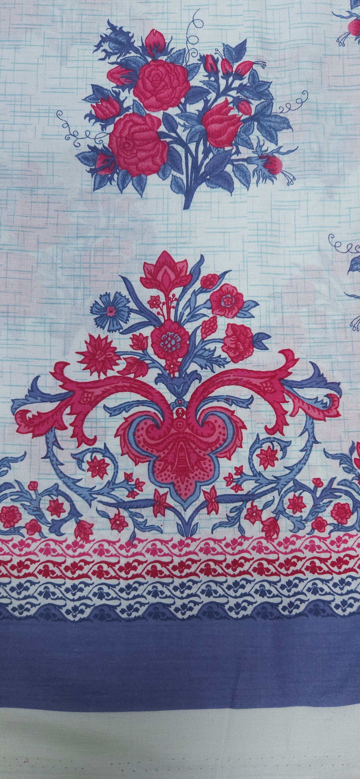Ethnic Floral Placement Cotton Fabric with Borde