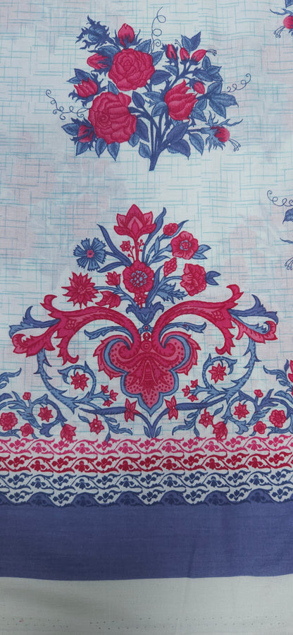 Ethnic Floral Placement Cotton Fabric with Borde