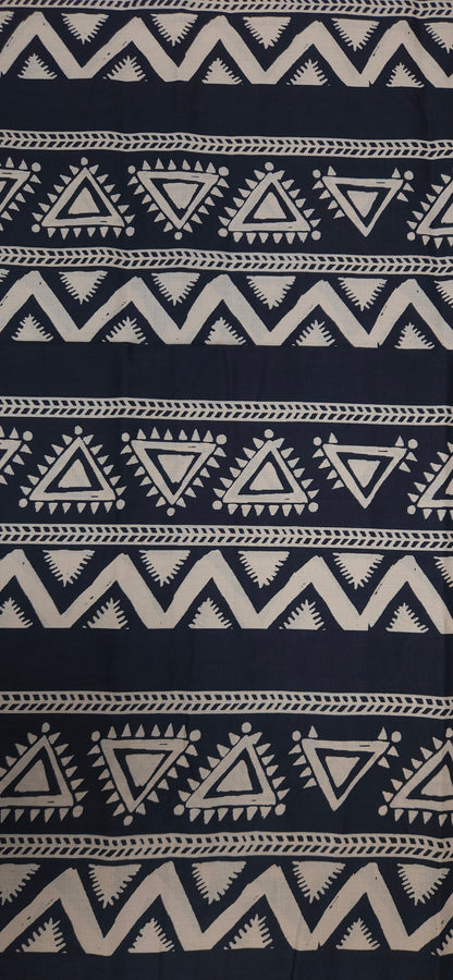 Navy Blue Tribal Geometric Cotton Fabric