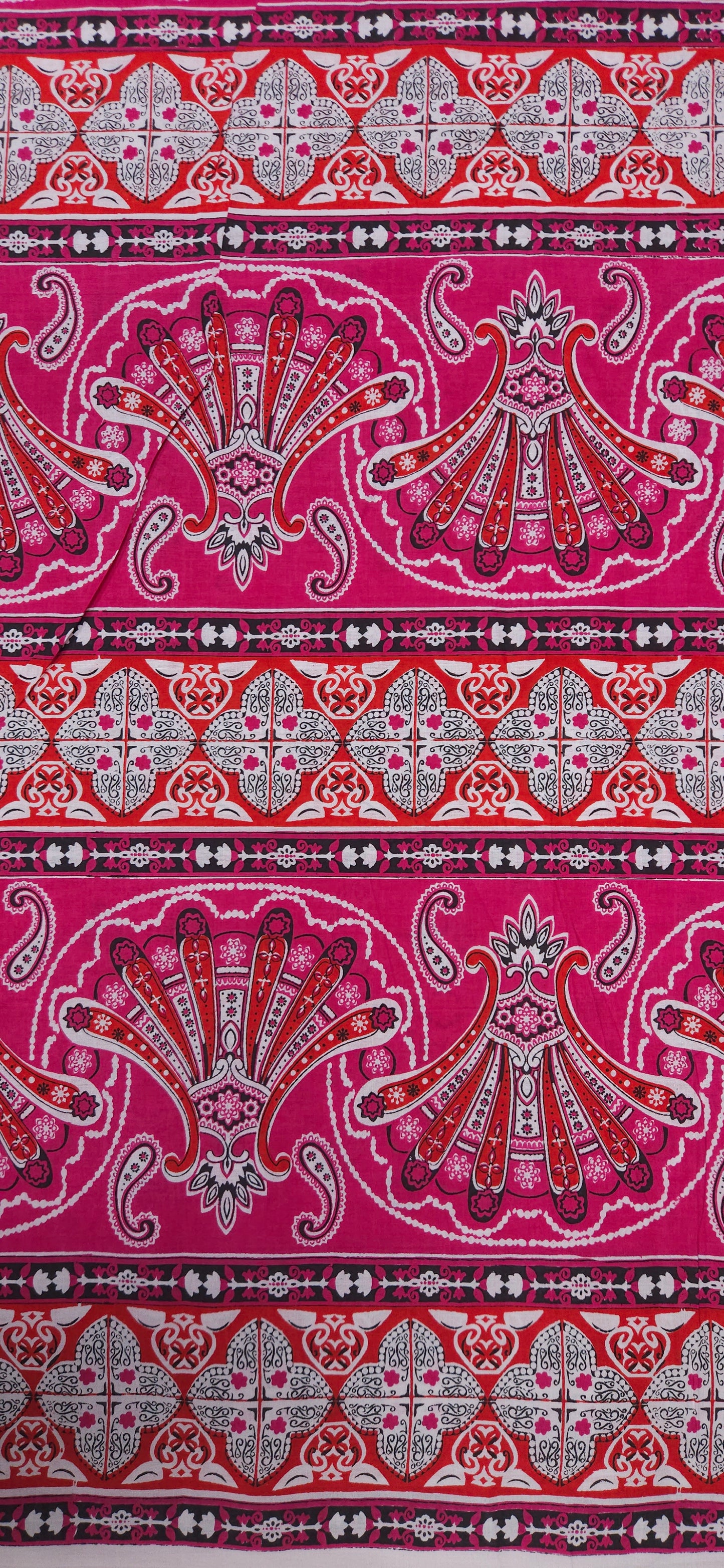 Pink Ethnic Floral Border Cotton Fabric