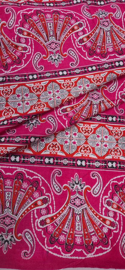 Pink Ethnic Floral Border Cotton Fabric