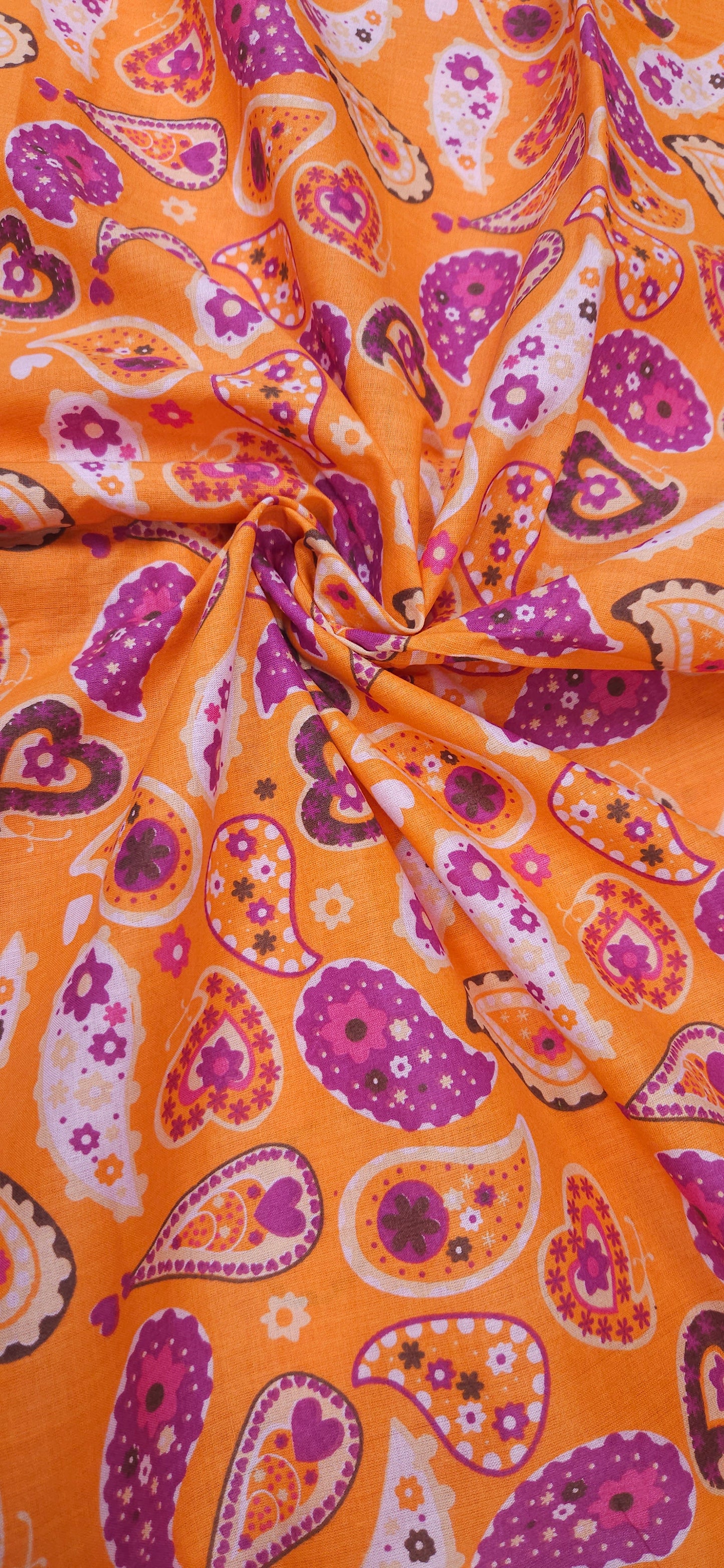 Boho Paisley Cotton Fabric in Orange