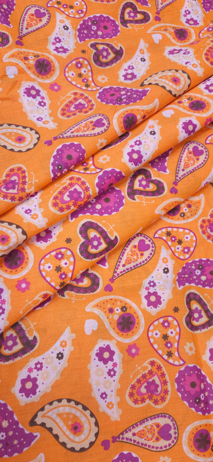 Boho Paisley Cotton Fabric in Orange