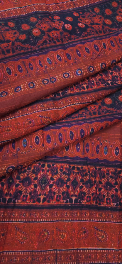 Rust Ajrakh Print Cotton Fabric