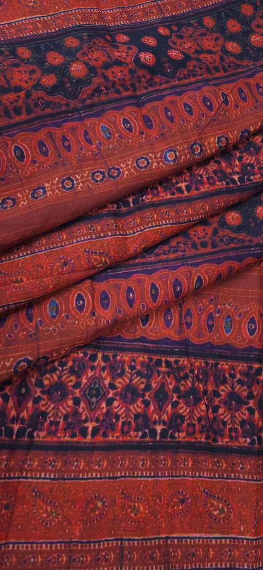 Rust Ajrakh Print Cotton Fabric