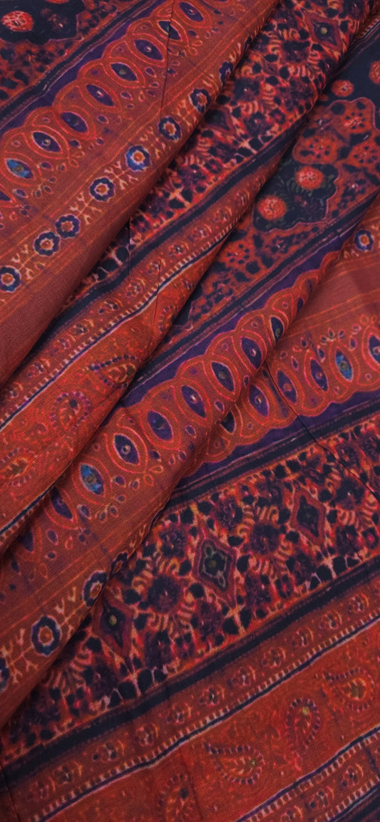 Rust Ajrakh Print Cotton Fabric