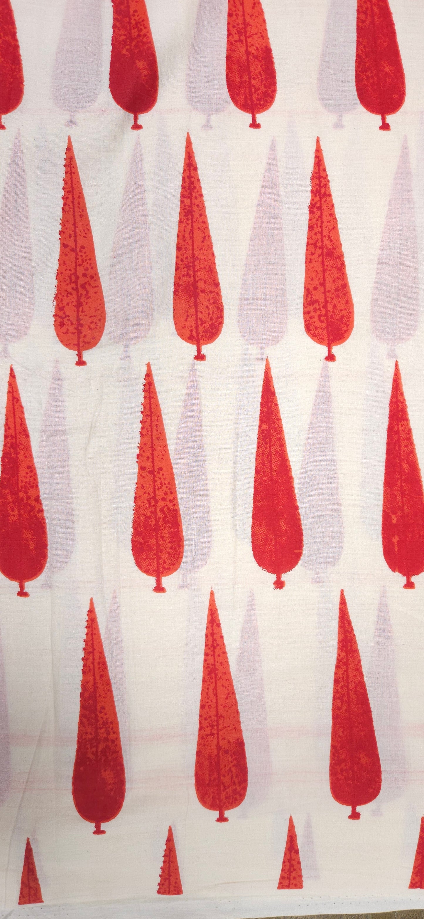 White Red Leaf Print Cotton Fabric