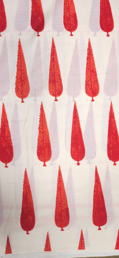 White Red Leaf Print Cotton Fabric