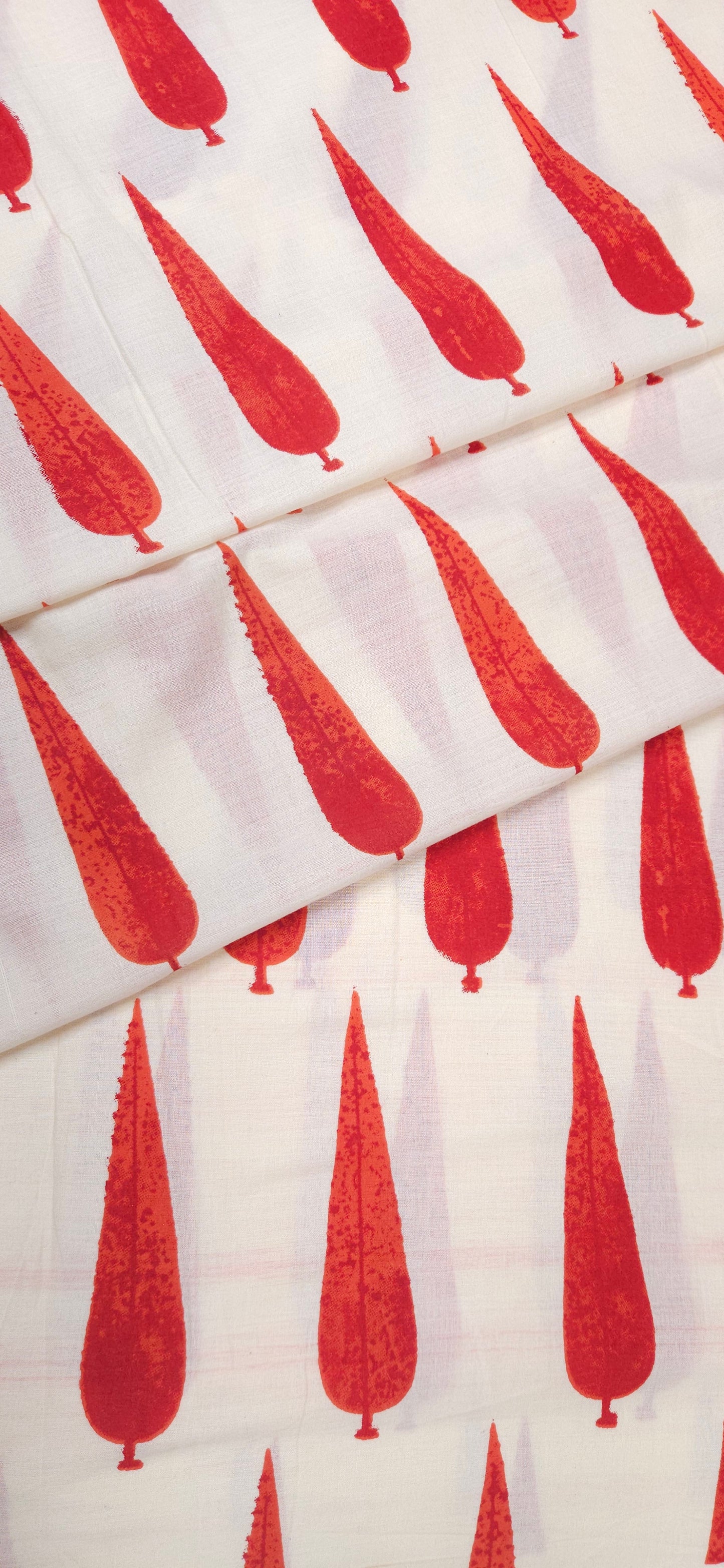 White Red Leaf Print Cotton Fabric