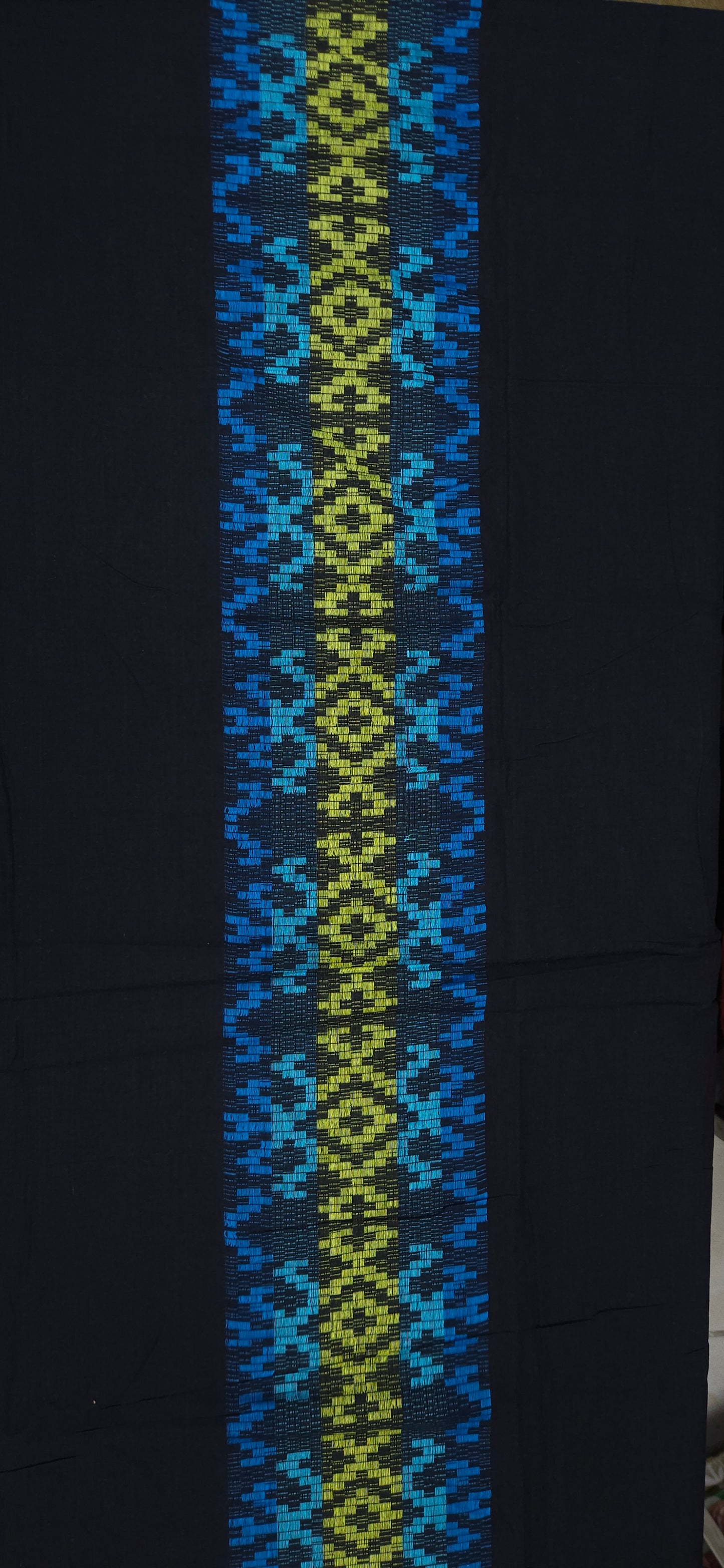 Blue Green Ikat Design Cotton Fabric
