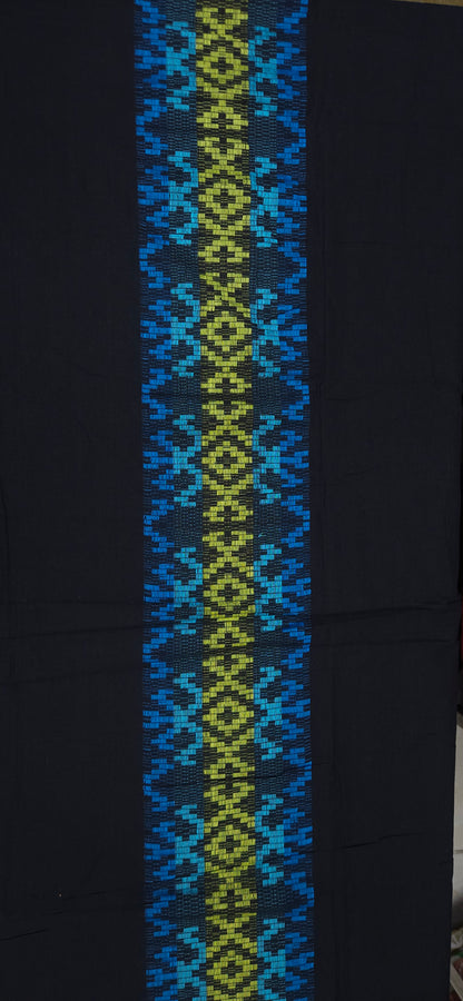 Blue Green Ikat Design Cotton Fabric