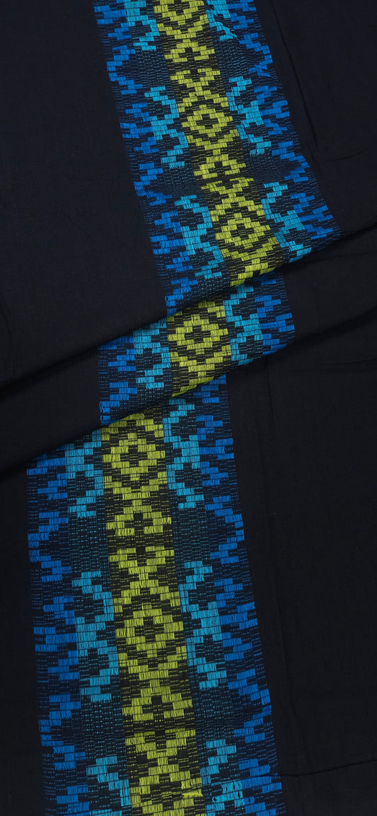Blue Green Ikat Design Cotton Fabric