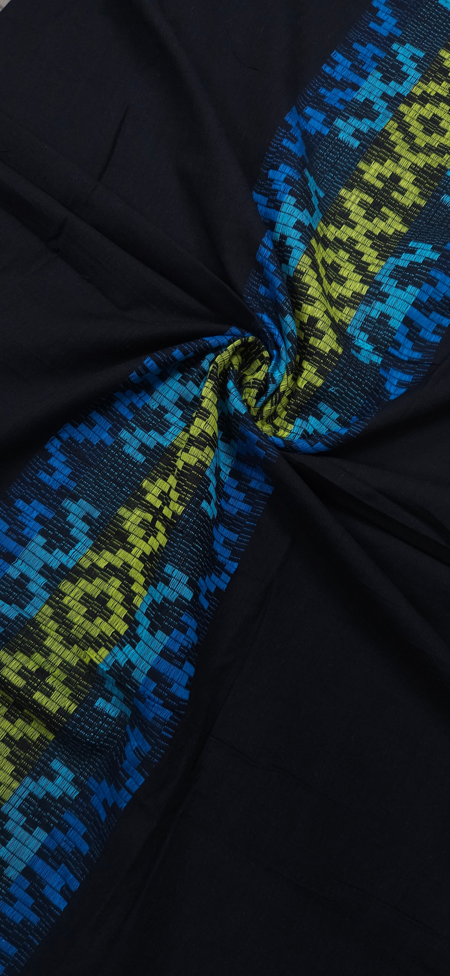 Blue Green Ikat Design Cotton Fabric
