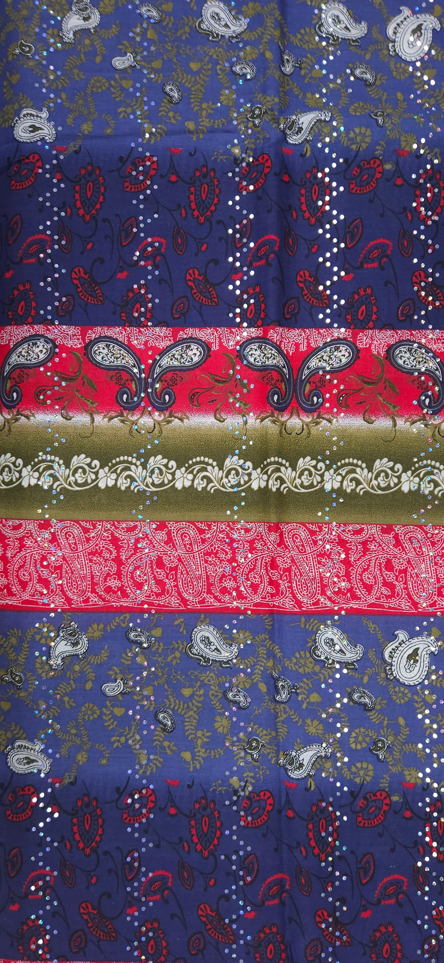 Blue Paisley Sequin Cotton Fabric