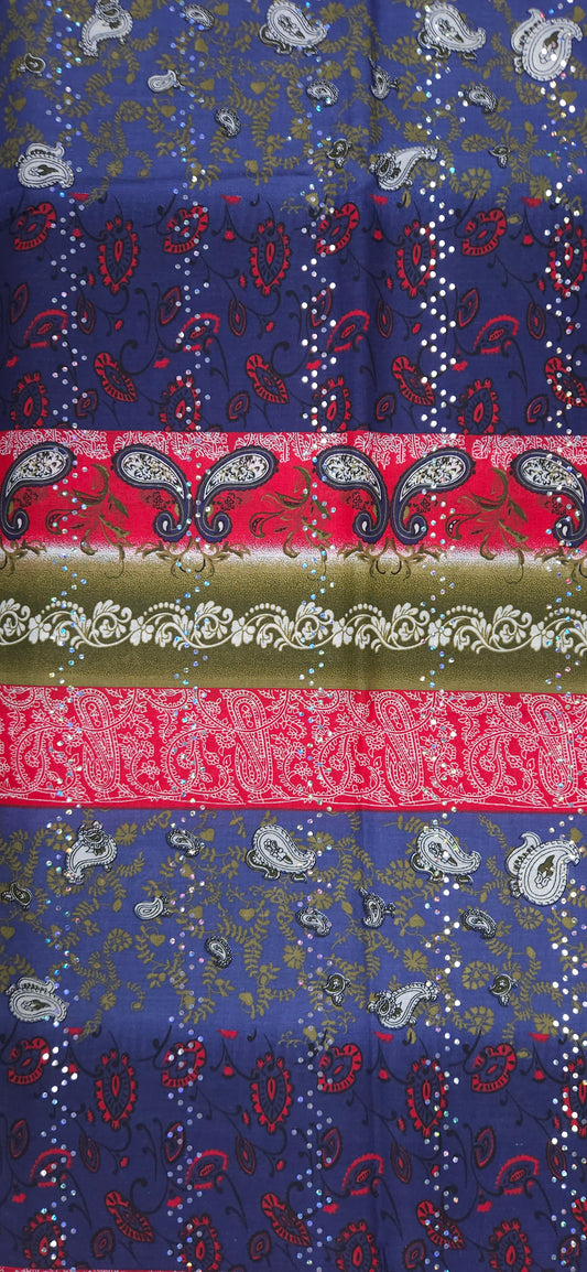 Blue Paisley Sequin Cotton Fabric