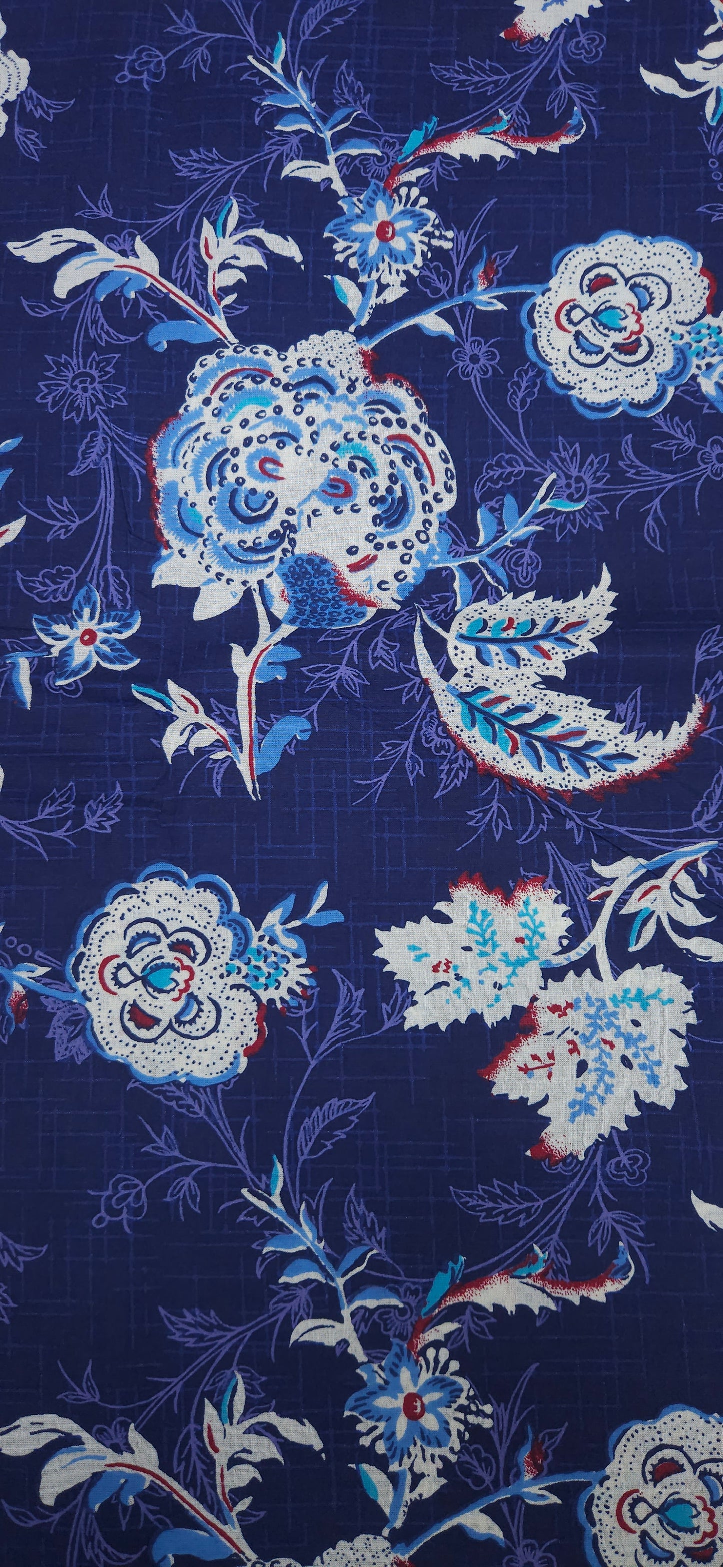 Navy Blue Floral Print Cotton Fabric
