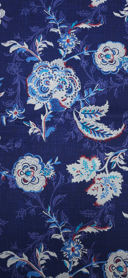 Navy Blue Floral Print Cotton Fabric