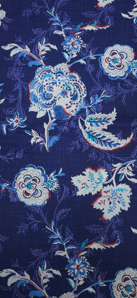 Navy Blue Floral Print Cotton Fabric