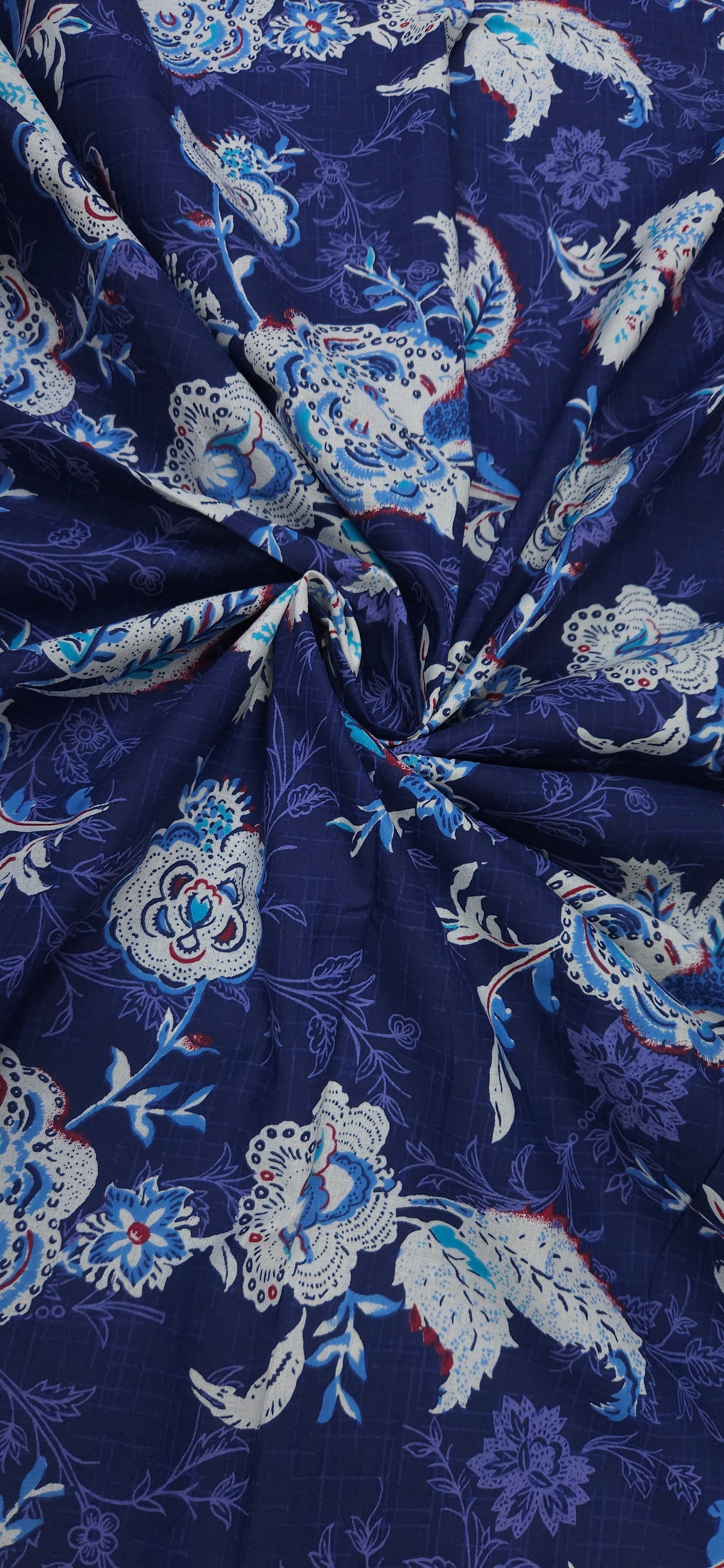 Navy Blue Floral Print Cotton Fabric