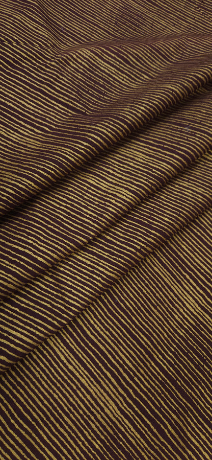 Wine Gold Line Pattern Cotton Fabric