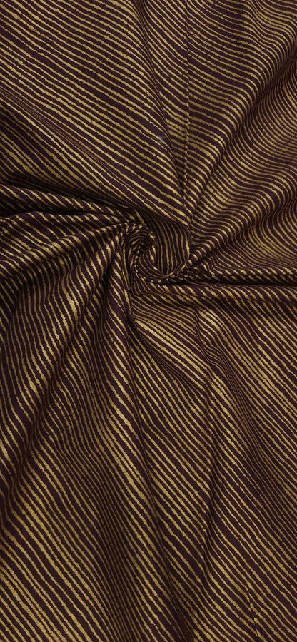 Wine Gold Line Pattern Cotton Fabric