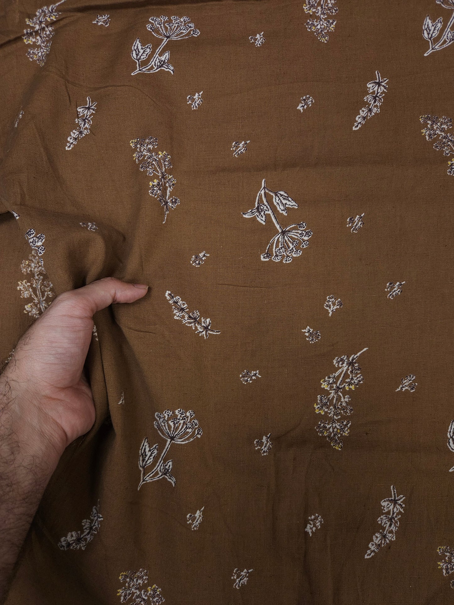 Earthy Brown Botanical Cotton Fabric 60 Inch Width