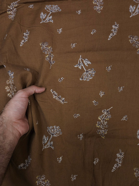 Earthy Brown Botanical Cotton Fabric 60 Inch Width