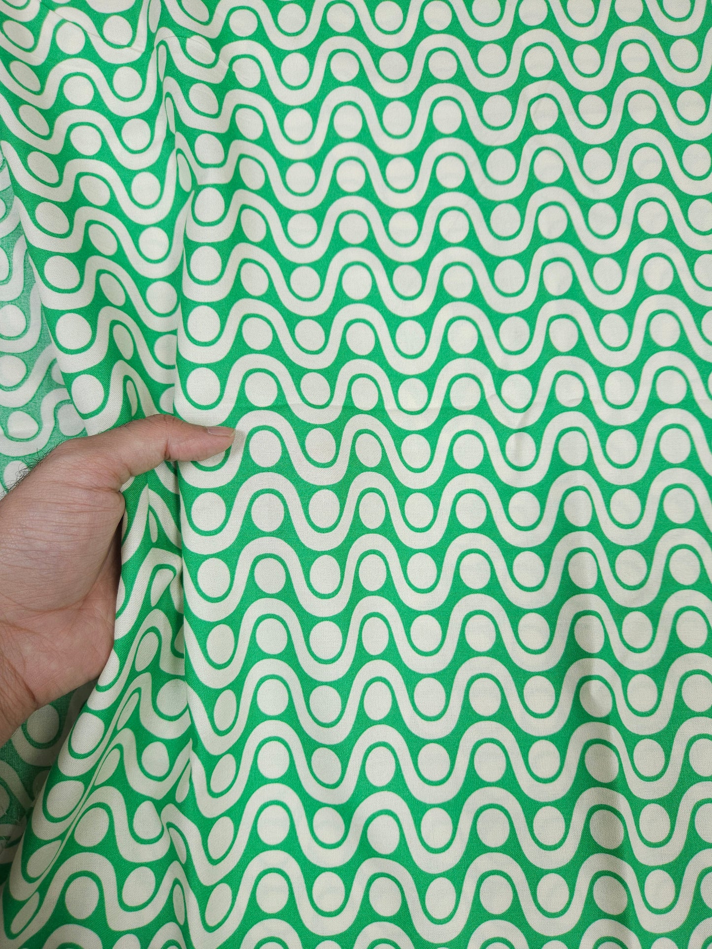Green Geometric Printed Cotton Rayon Fabric