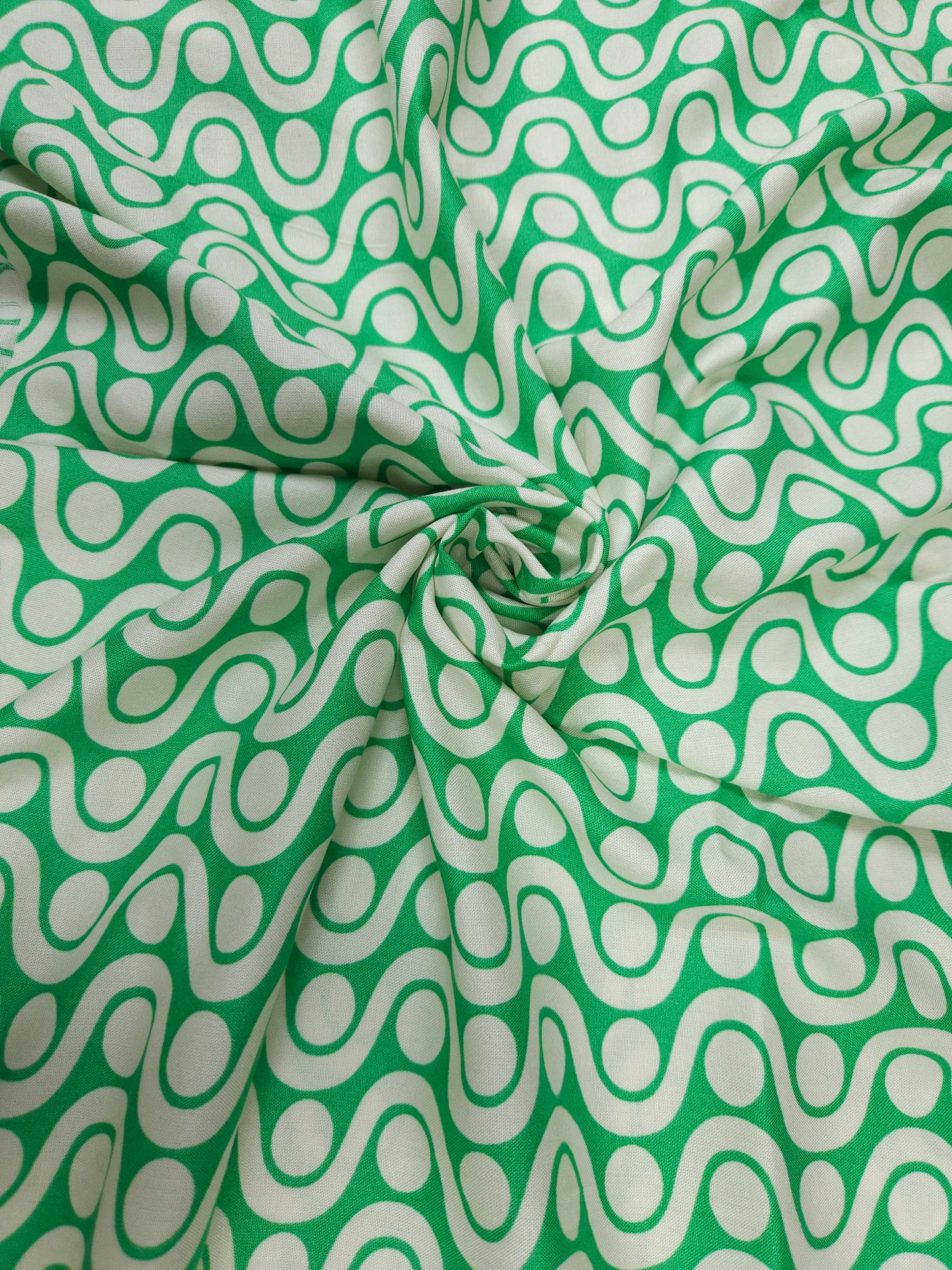 Green Geometric Printed Cotton Rayon Fabric
