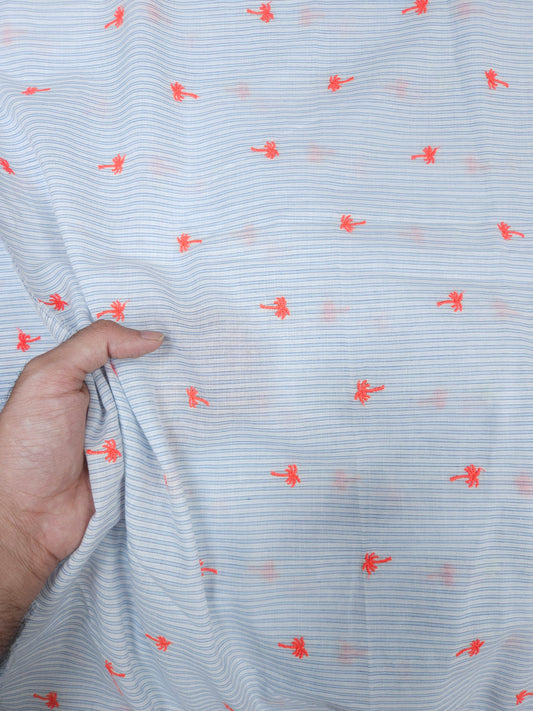 Tropical Palm Cotton Fabric with Embroidered Motifs