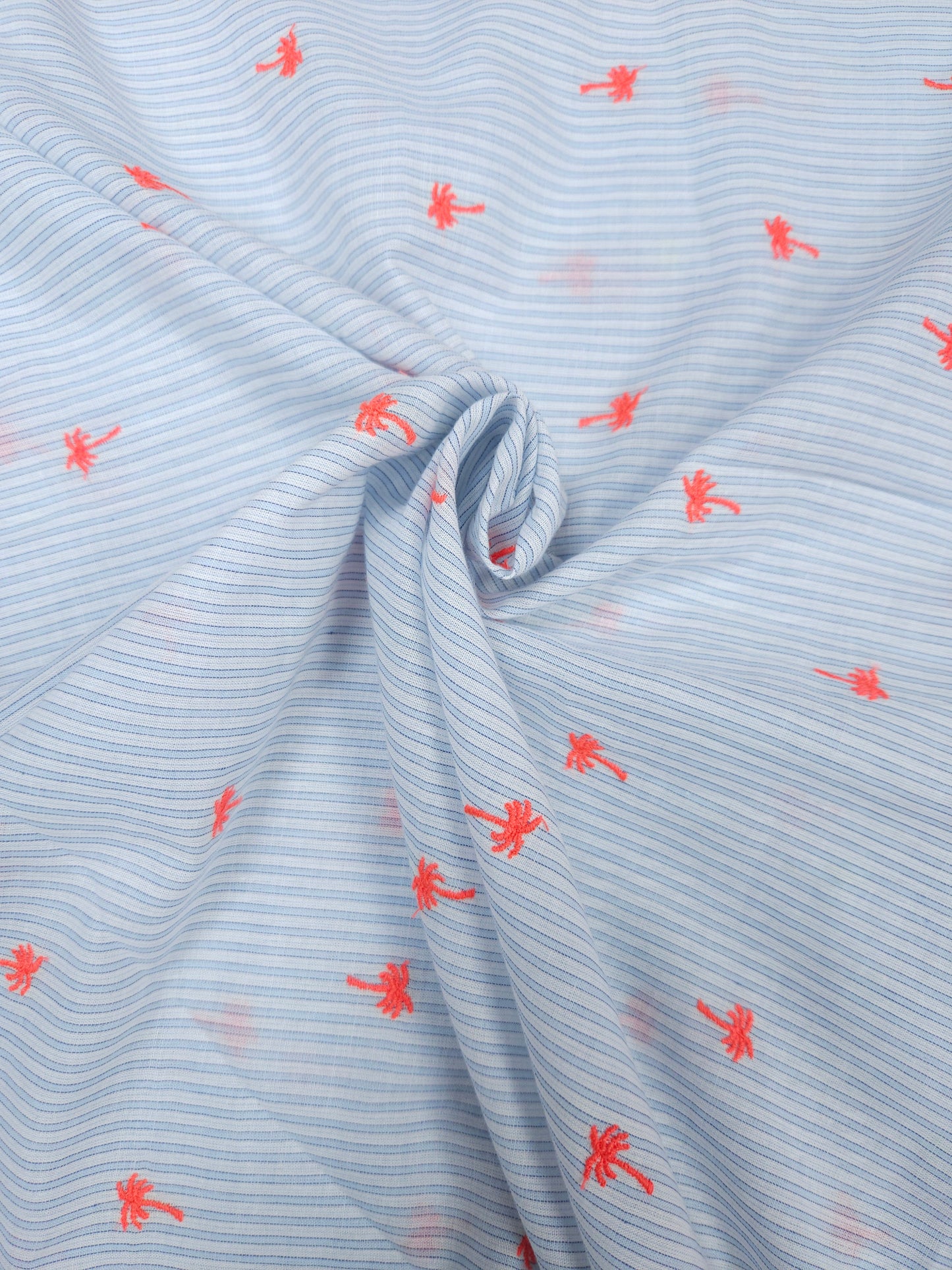 Summer Palm Cotton Suit Set with Embroidered Motifs & Contrast Red Bottom