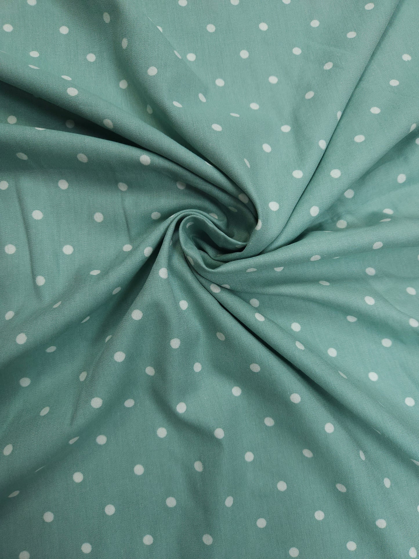 Pastel Mint Polka Print Cotton Suit Set Fabric With White Bottom