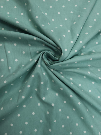 Pastel Mint Polka Print Cotton Suit Set Fabric With White Bottom