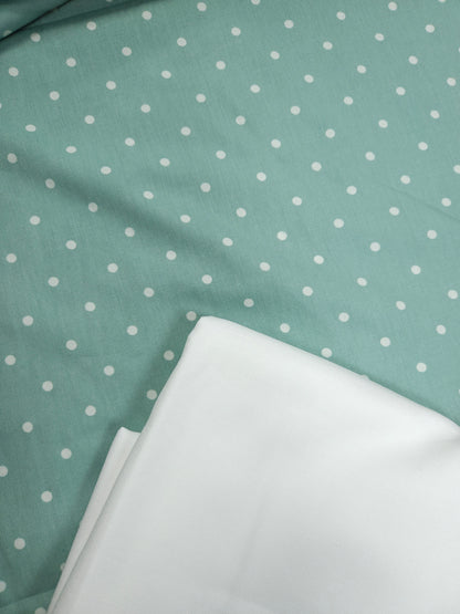 Pastel Mint Polka Print Cotton Suit Set Fabric With White Bottom