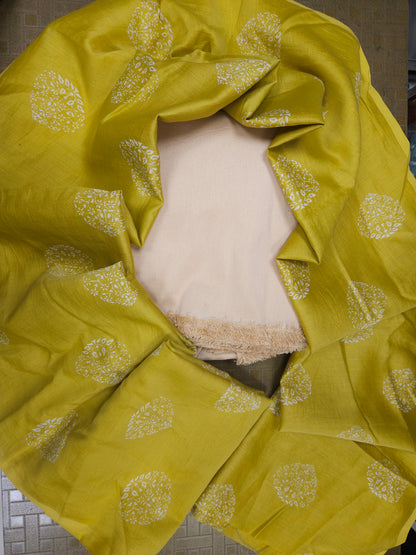 Beige Cotton Silk Suit with Pure Silk Dupatta