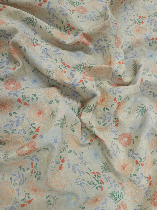 Pastel Floral Pure Linen Fabric 60” Wide