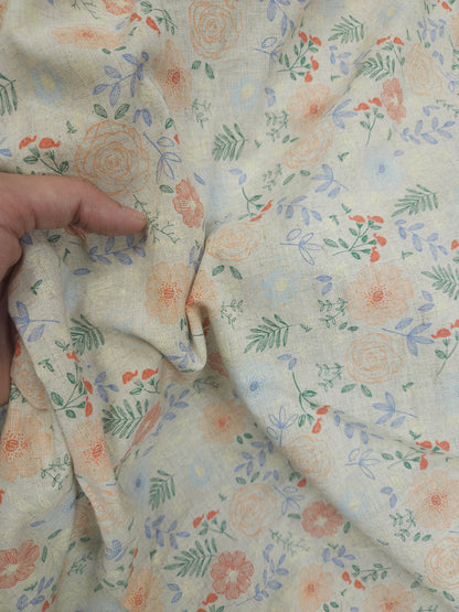 Pastel Floral Pure Linen Fabric 60” Wide
